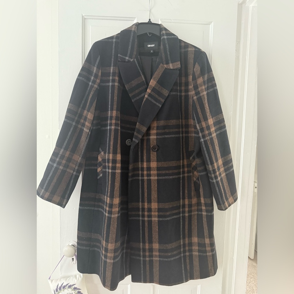 DKNY Black and Brown Plaid Coat - Picture 2 of 8